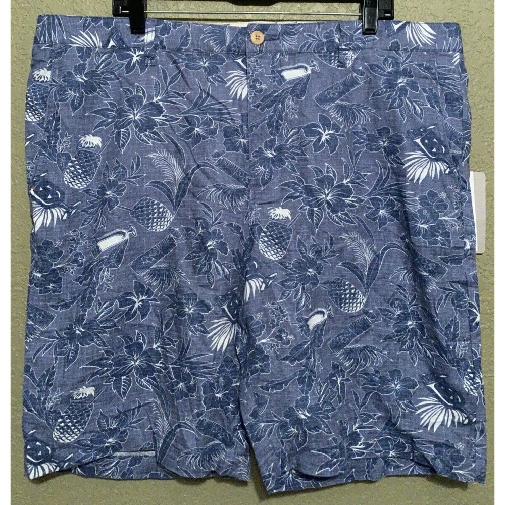 Tommy Bahama Men's Size 40 Linen Tiki Luau Dockside Blue Shorts Floral Drinks